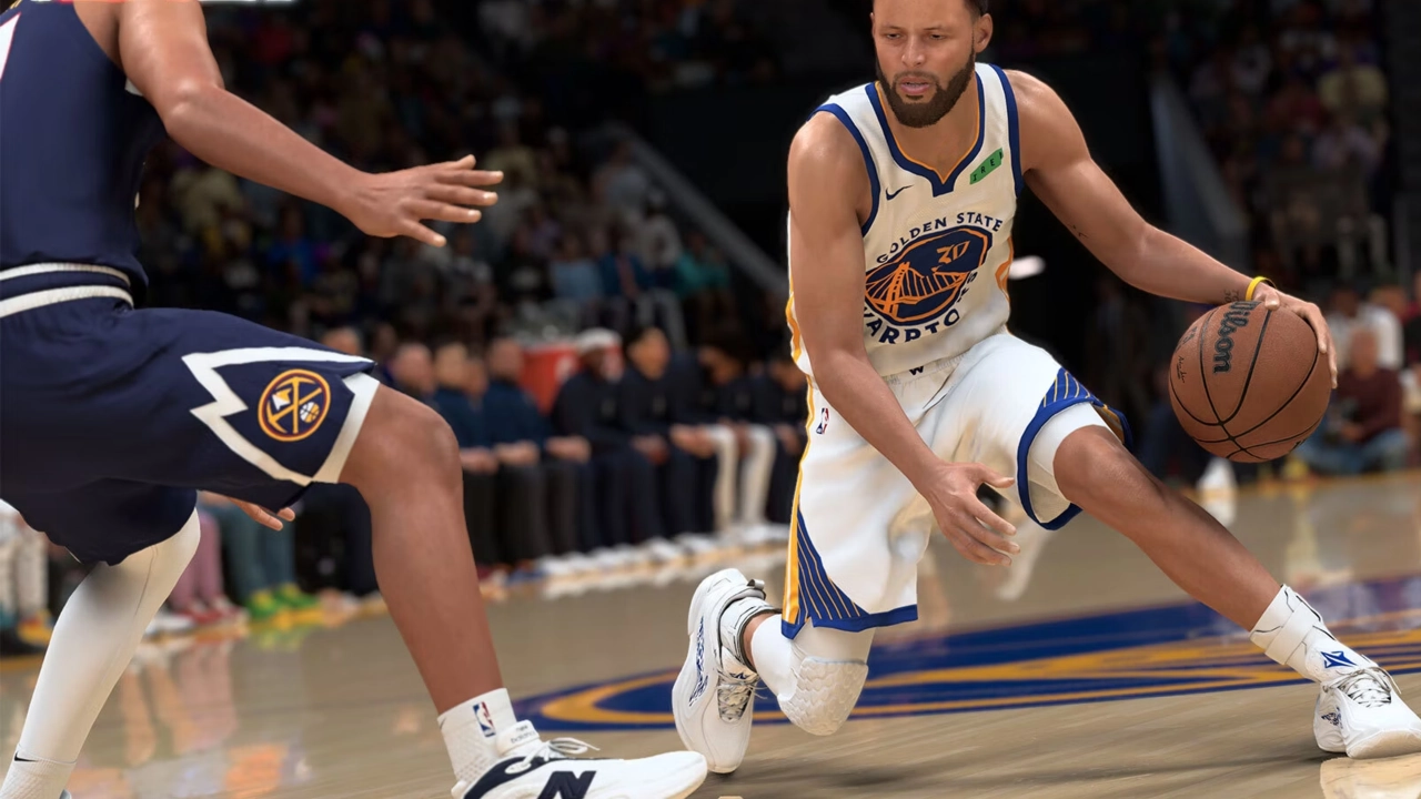 NBA 2K27 guard sizing up a defender off the dribble